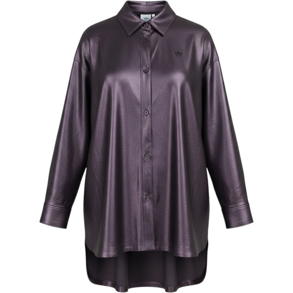 Adidas Satin Shirt Originals Women Sz S Aurora Black Button Down Top Trackwear